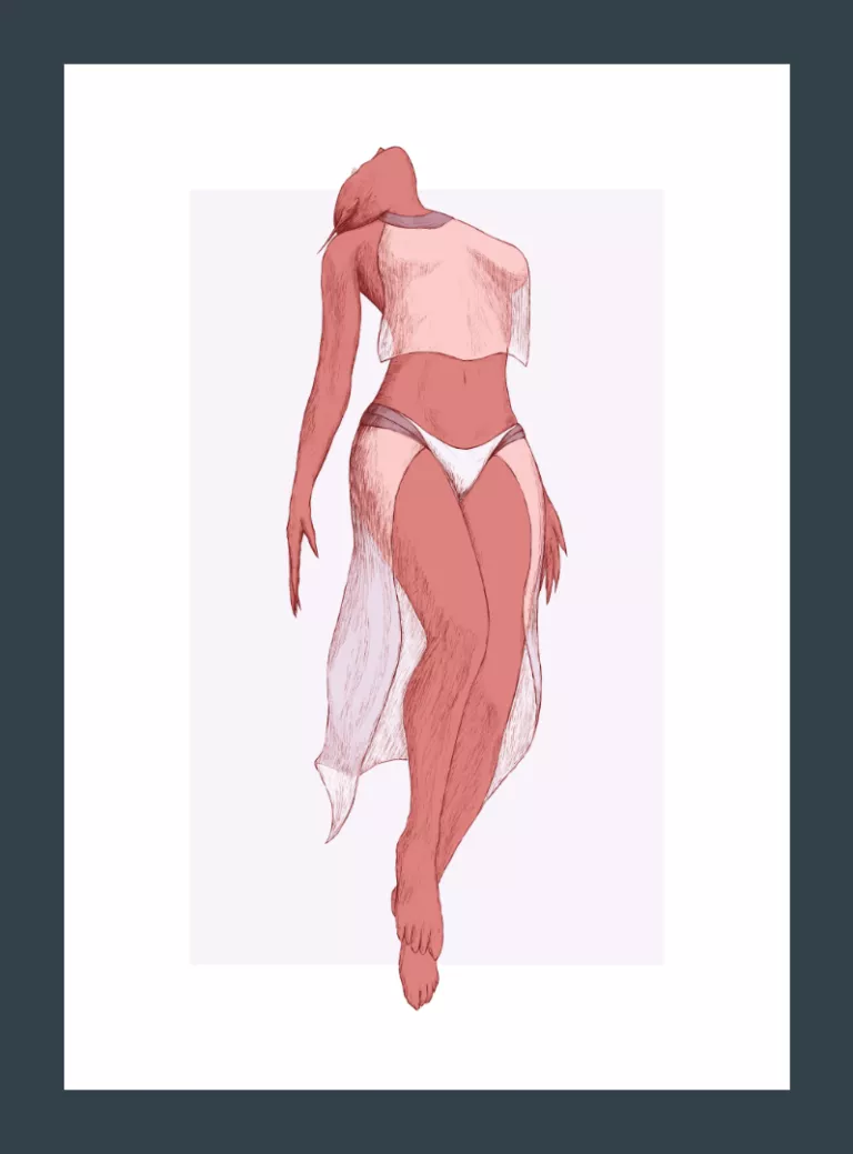 Colored digital illustration of a floating woman.