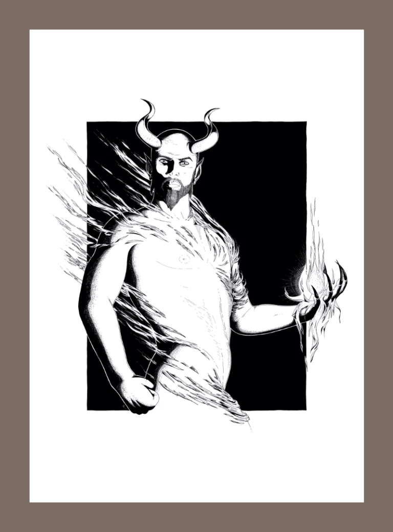 Digital ink illustration of a demon.