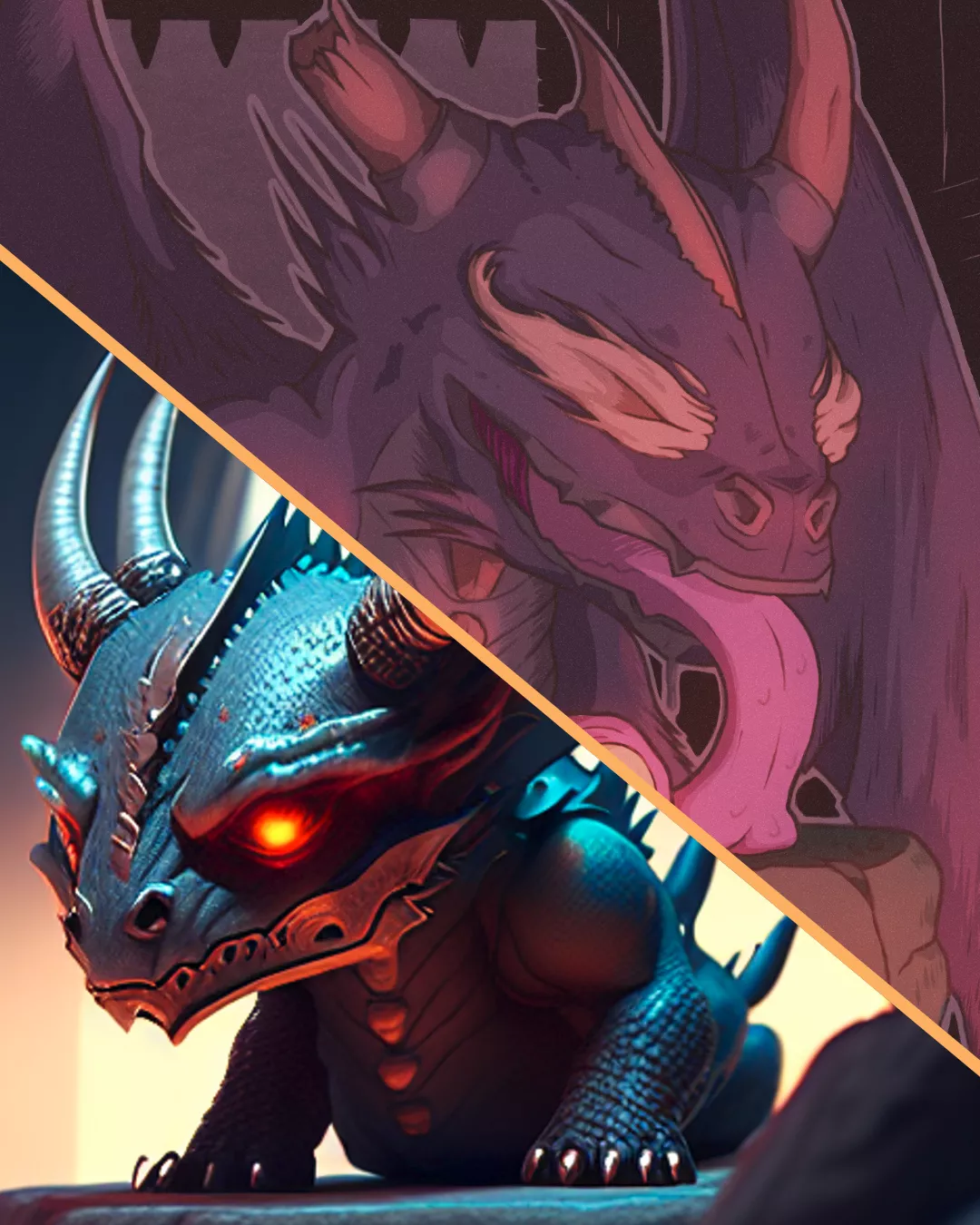 Cover image split between AI rendered dragon vs human rendered.