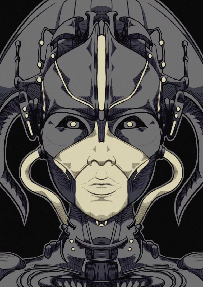 Digital illustration of a female cyborg.